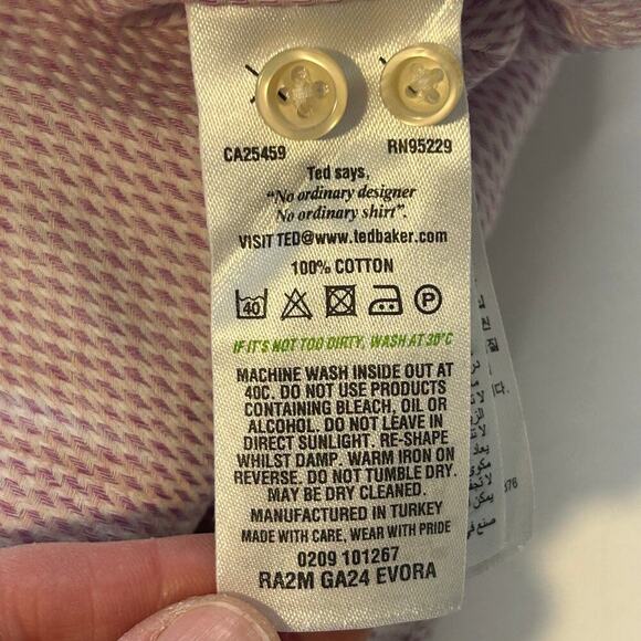 Ted Baker mens purple /pink long sleeve button up endurance shirt size 17.5 - Picture 8 of 13